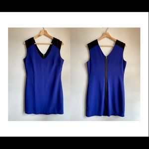 Blue dress with back zipper detail and black shoulders size medium